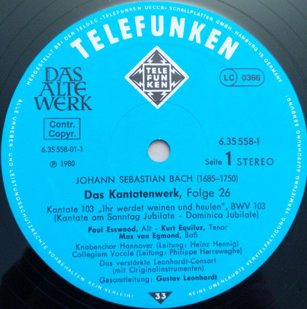 Johann Sebastian Bach : Das Kantatenwerk (Complete Cantatas) | BWV 103-106 | Vol. 26 (2xLP + Box)
