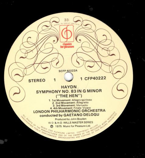 Joseph Haydn, London Philharmonic Orchestra Conducted By Gaetano Delogu : Symphony No.83 In G Minor "The Hen" / Symphony No.101 In D "The Clock" (LP, Album)