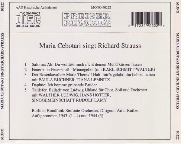 Maria Cebotari : Maria Cebotari Singt Richard Strauss (CD, Comp, Mono, RM)