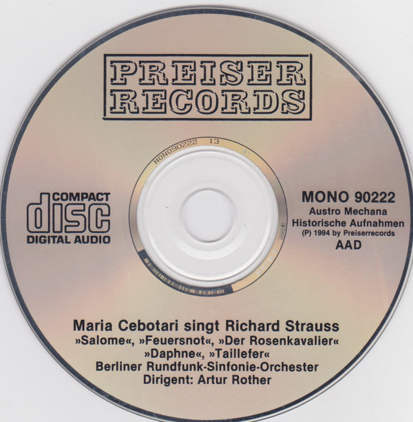 Maria Cebotari : Maria Cebotari Singt Richard Strauss (CD, Comp, Mono, RM)