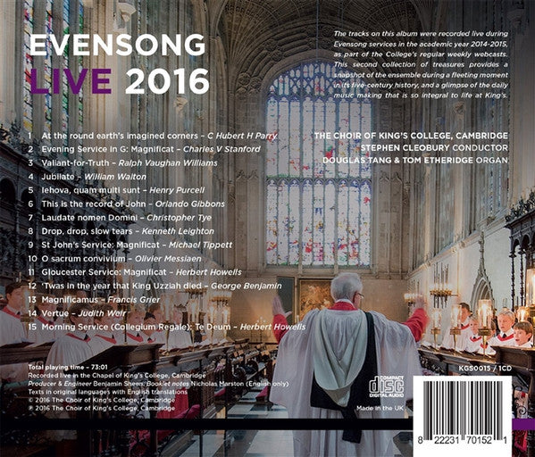 The Choir Of King's College, Cambridge* : Evensong Live 2016 (CD, Album, Comp)