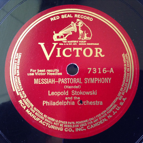 Leopold Stokowski And The Philadelphia Orchestra : Messiah – Pastoral Symphony / Prelude In B Minor (Shellac, 12", RP, Ind)