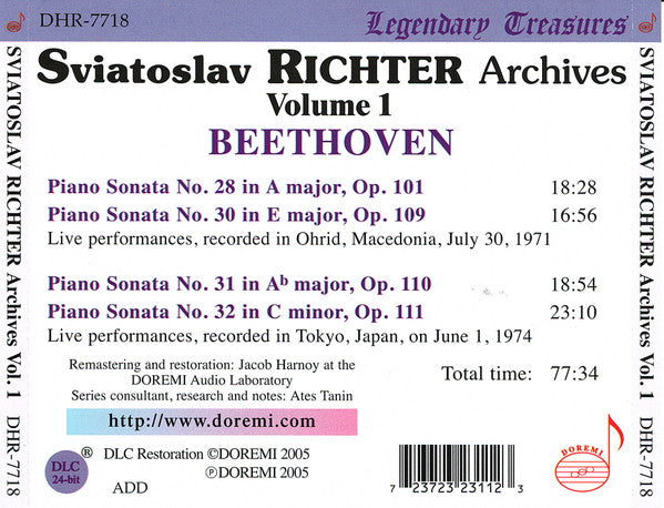 Ludwig van Beethoven, Sviatoslav Richter : Sviatoslav Richter Archives Vol. 1 (CD, RP)