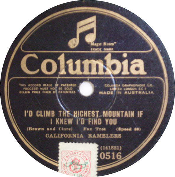 Percival Mackey's Band* / California Ramblers : Barcelona / I'd Climb The Highest Mountain If I Knew I'd Find You (Shellac, 10", 80 RPM)