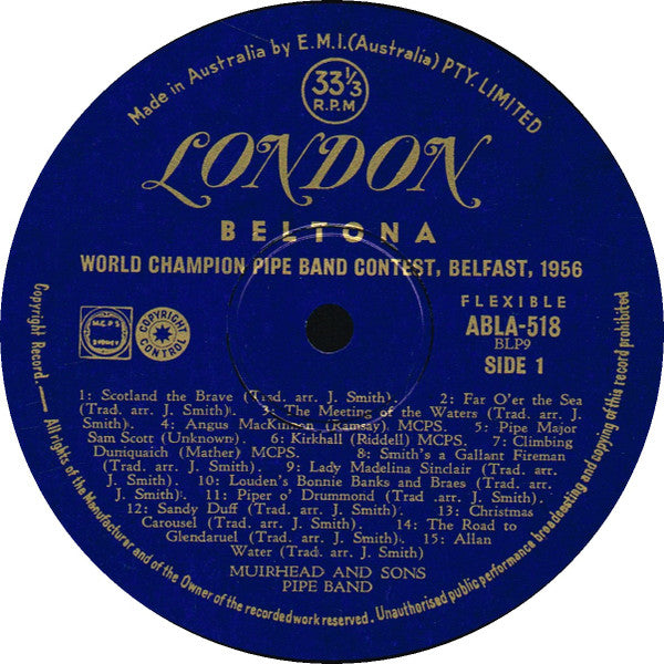 Muirhead And Sons Pipe Band* : World Champion Pipe Band Belfast, June 1956 (10")