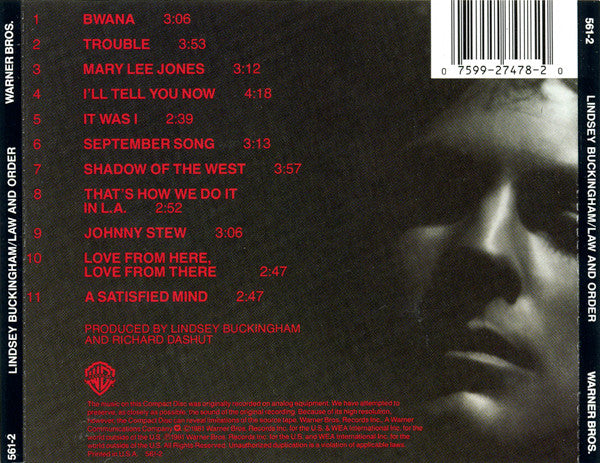 Lindsey Buckingham : Law And Order (CD, Album, RE, WEA)