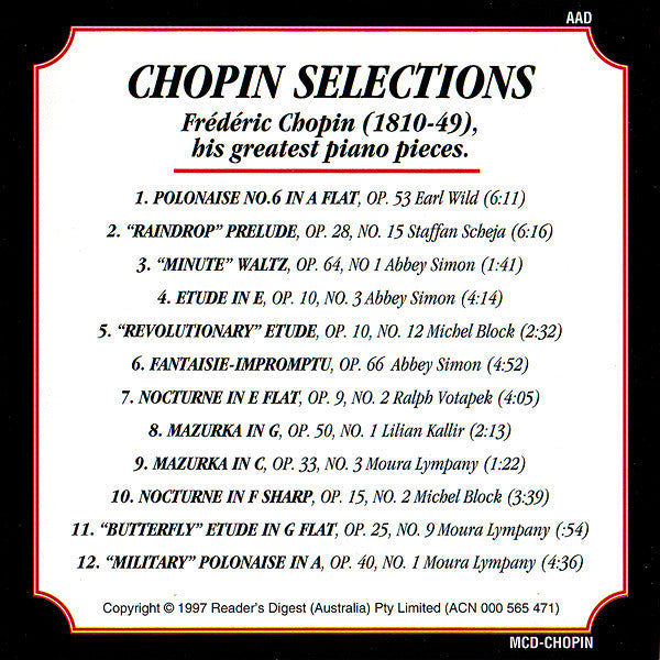 Various : Chopin Selections (CD, Comp, RE, J-C)