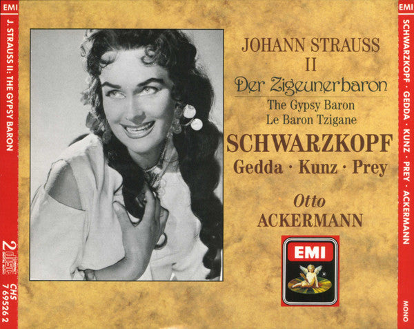 Johann Strauss II*, Schwarzkopf*, Gedda*, Kunz*, Prey*, Otto Ackermann : Der Zigeunerbaron = The Gypsy Baron = Le Baron Tzigane (2xCD, Album, Mono, RE, RM)