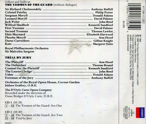 The D'Oyly Carte Opera Company*, Gilbert And Sullivan* : The Yeomen Of The Guard - Trial By Jury (2xCD, Album, RE, Fat)