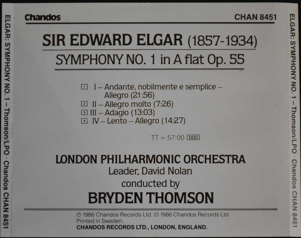 Elgar*, Bryden Thomson, London Philharmonic Orchestra : Elgar: Symphony No. 1 In A Flat Op. 55 (CD, Album, RE)