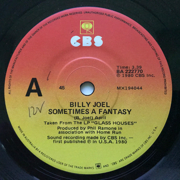 Billy Joel : Sometimes A Fantasy (7", Single)