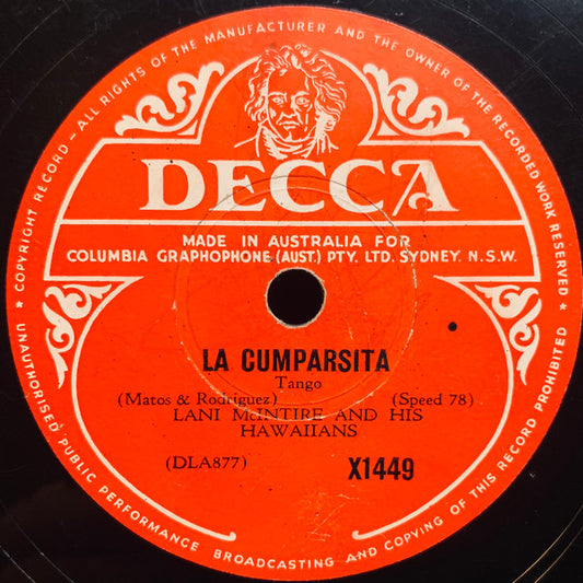 Lani McIntire And His Hawaiians : La Cumparsita / La Rosita (Shellac, 10")