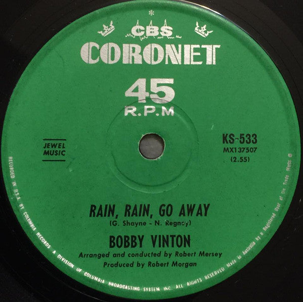 Bobby Vinton : Rain Rain Go Away / Over And Over (7", Single)