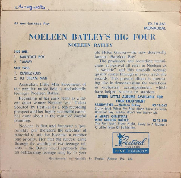Noeleen Batley : Noeleen Batley's Big Four (7", EP, Mono, Fir)