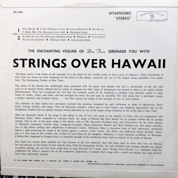 Don Tiare And His Enchanting Violins : Strings Over Hawaii  (LP)