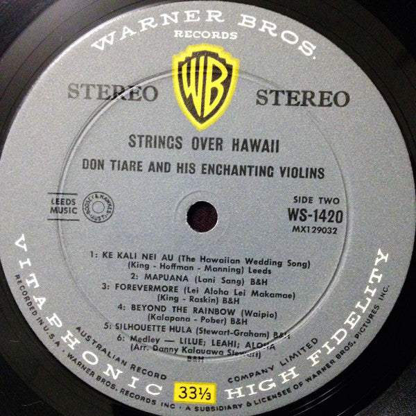 Don Tiare And His Enchanting Violins : Strings Over Hawaii  (LP)