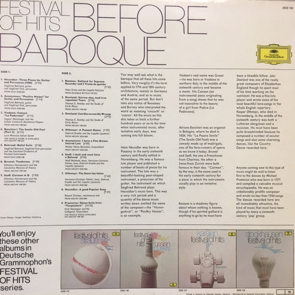 Various : Festival Of Hits - Before Baroque (LP, Comp, TP)