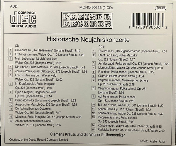 Wiener Philharmoniker, Clemens Krauss : Historische Neujahrskonzerte (2xCD, Comp, Mono)