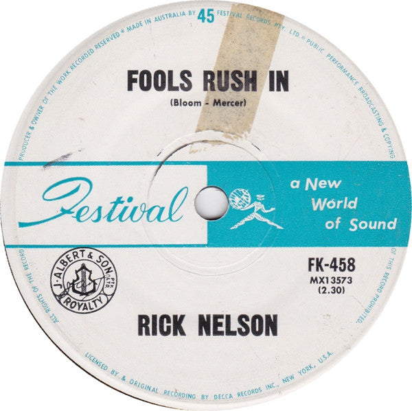 Rick Nelson* : Fools Rush In / Down Home (7", Single)