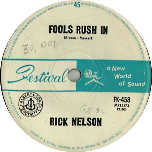 Rick Nelson* : Fools Rush In / Down Home (7", Single)