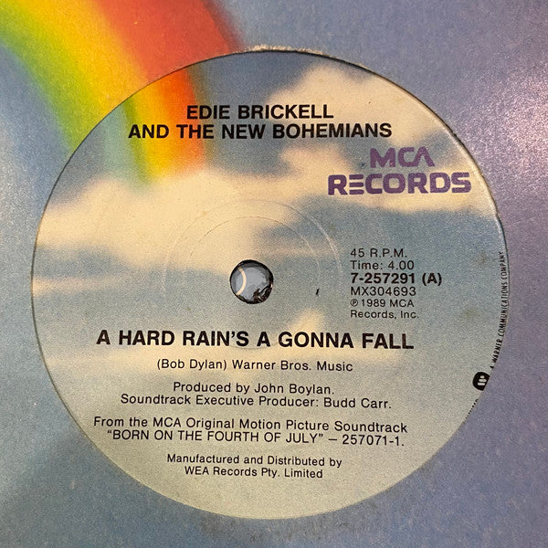 Edie Brickell & New Bohemians : A Hard Rain's A Gonna Fall (7", Single, Ltd)