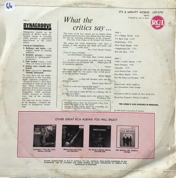 Odetta : It's A Mighty World (LP, Album, Smplr)