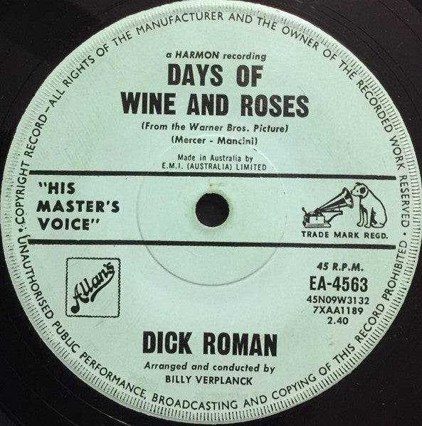 Dick Roman : Days Of Wine And Roses (7", Single)
