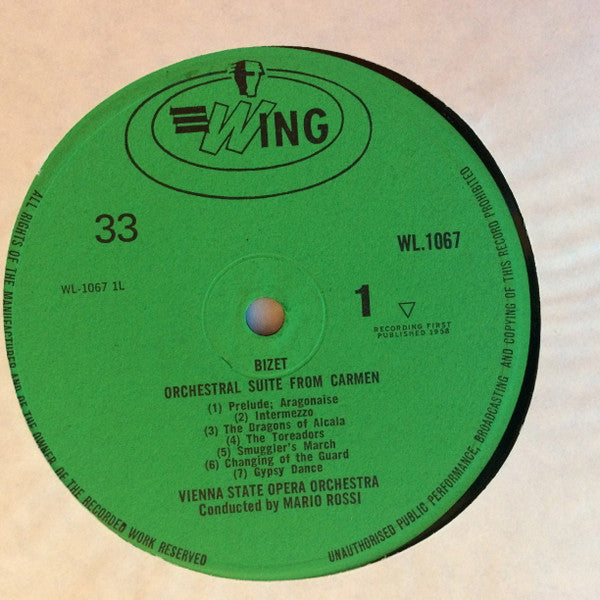 Georges Bizet, Mario Rossi (2) Conducting Orchester Der Wiener Staatsoper : Orchestral Suite From Carmen / L'Arlesienne: Suite No. 1 (LP, Mono)