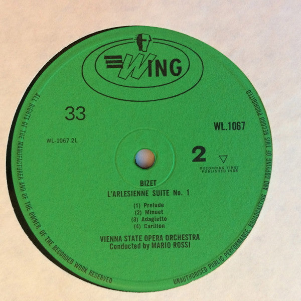 Georges Bizet, Mario Rossi (2) Conducting Orchester Der Wiener Staatsoper : Orchestral Suite From Carmen / L'Arlesienne: Suite No. 1 (LP, Mono)