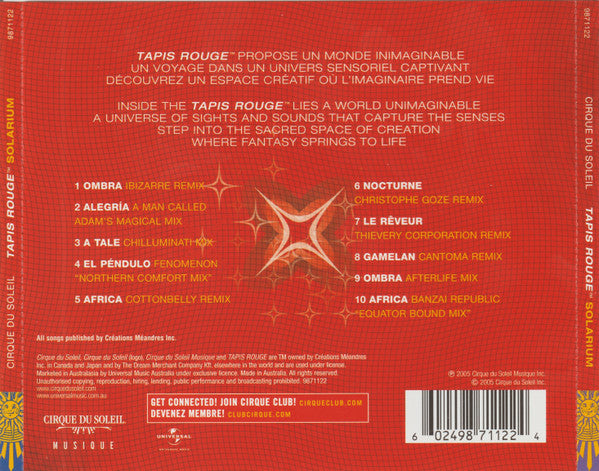 Cirque Du Soleil : Tapis Rouge™ Solarium (CD, Album)