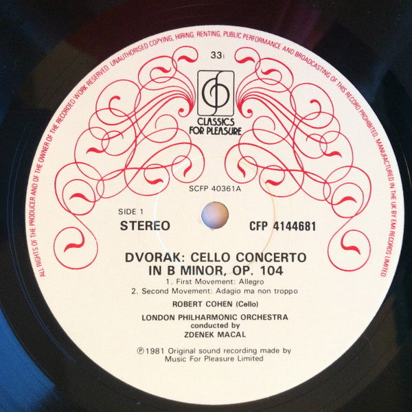 Antonín Dvořák, Pyotr Ilyich Tchaikovsky, Robert Cohen, London Philharmonic Orchestra, Zdeněk Mácal : Cello Concerto / Variations On A Rococo Theme (LP, RE)
