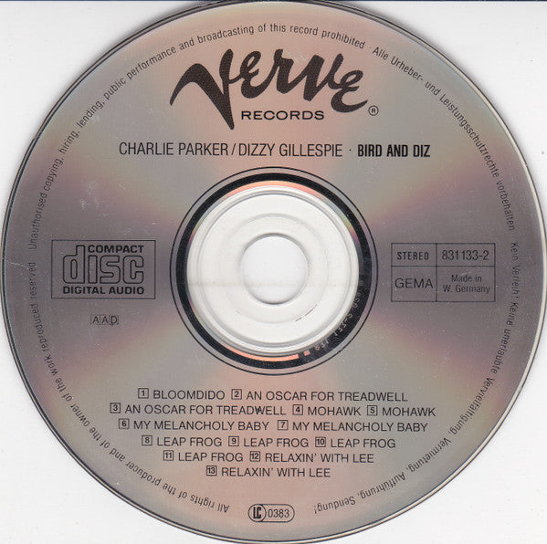 Charlie Parker / Dizzy Gillespie : Bird And Diz (CD, Album, RE, RM)