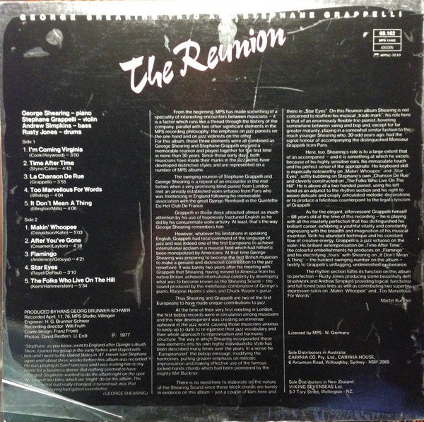 George Shearing Trio And Stéphane Grappelli : The Reunion (LP, Album)