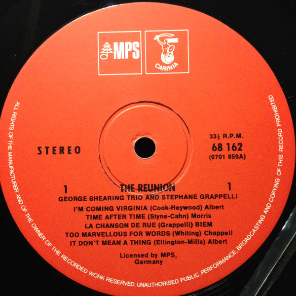 George Shearing Trio And Stéphane Grappelli : The Reunion (LP, Album)
