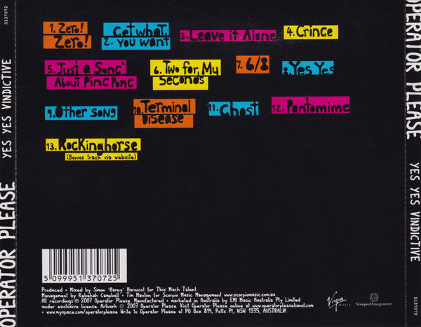Operator Please : Yes Yes Vindictive (CD, Album)