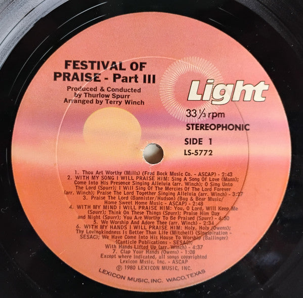 Festival Of Praise Choir, Thurlow Spurr : Festival Of Praise Part III (LP, Comp)