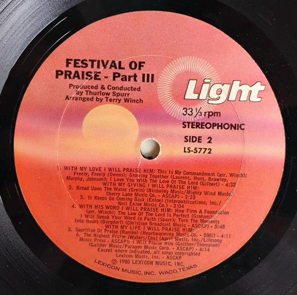 Festival Of Praise Choir, Thurlow Spurr : Festival Of Praise Part III (LP, Comp)