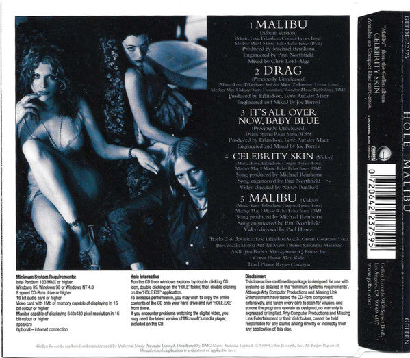 Hole (2) : Malibu (CD, Single, Enh)