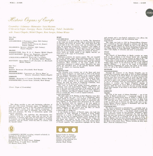 Francis Chapelet, Michel Chapuis, René Saorgin, Helmut Winter (2) : Historic Organs Of Europe (LP, Album, Club)