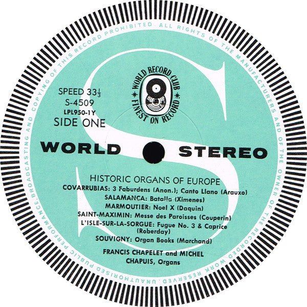 Francis Chapelet, Michel Chapuis, René Saorgin, Helmut Winter (2) : Historic Organs Of Europe (LP, Album, Club)