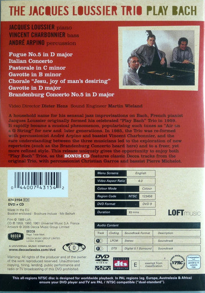 Jacques Loussier Trio : Play Bach - The 1989 Munich Concert (DVD-V, NTSC + CD)