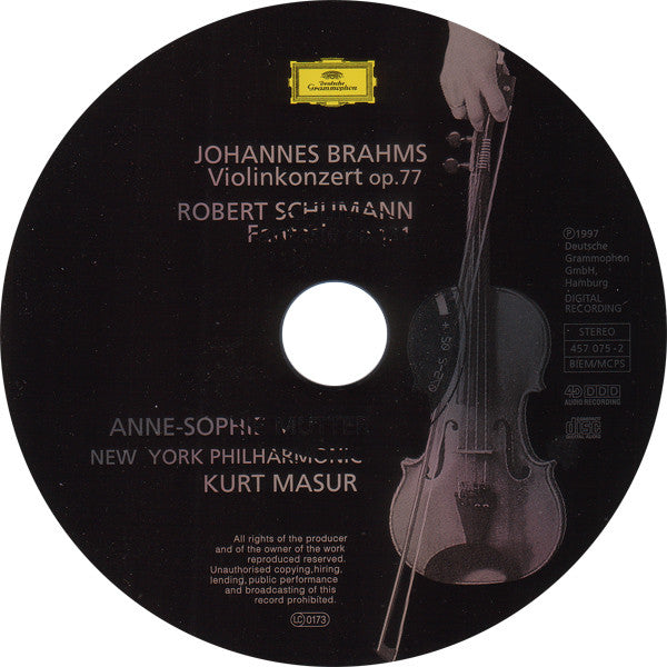 Brahms* / Schumann* - Anne-Sophie Mutter, New York Philharmonic, Kurt Masur : Violinkonzert / Fantasie Op. 131 (CD, Album)