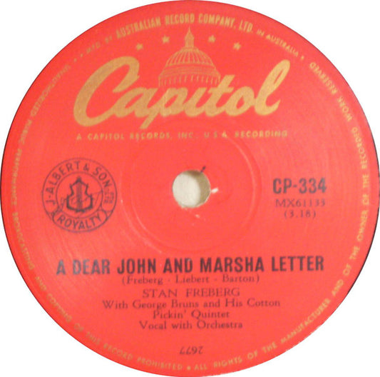 Stan Freberg With The George Bruns Quintet : A Dear John And Marsha Letter / Pass The Udder Udder (Shellac, 10")