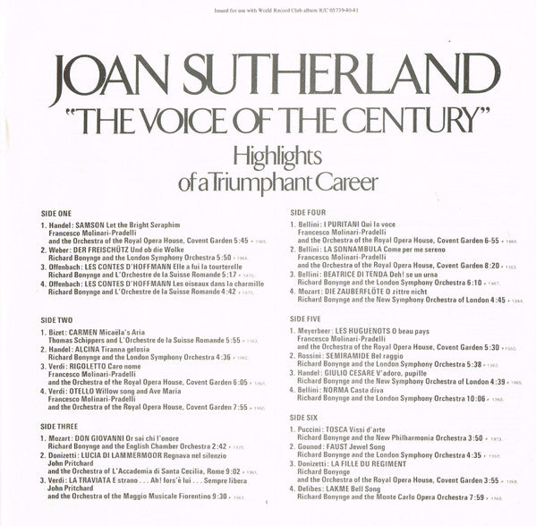 Joan Sutherland : The Voice Of The Century:  Highlights Of A Triumphant Career (3xLP, Comp, Club + Box)