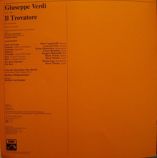 Giuseppe Verdi - Leontyne Price, Elena Obraztsova, Piero Cappuccilli, Franco Bonisolli, Ruggero Raimondi, Chor der Deutschen Oper Berlin, Berliner Philharmoniker, Herbert Von Karajan : Il Trovatore (3xLP, Album, Quad + Box)