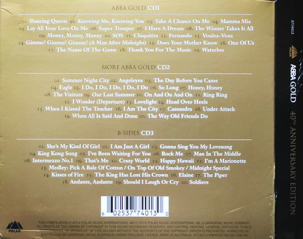 ABBA : Gold (Greatest Hits) 40th Anniversary Edition (3xCD, Comp, RE)