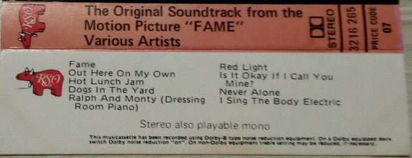 Various : Fame (The Original Soundtrack From The Motion Picture) (Cass, Album)