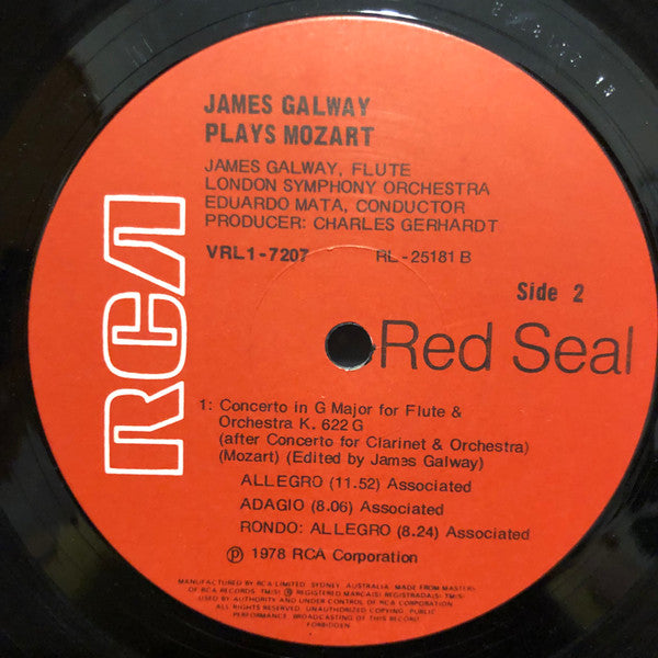 James Galway Plays Wolfgang Amadeus Mozart with Marisa Robles, London Symphony Orchestra, Eduardo Mata : Flute & Harp Concerto K299 / Flute Concerto K622G (LP, Album)