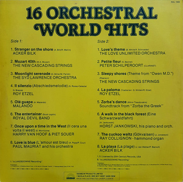 Various : 16 Orchestral World Hits (Vol. 1) (LP, Comp)