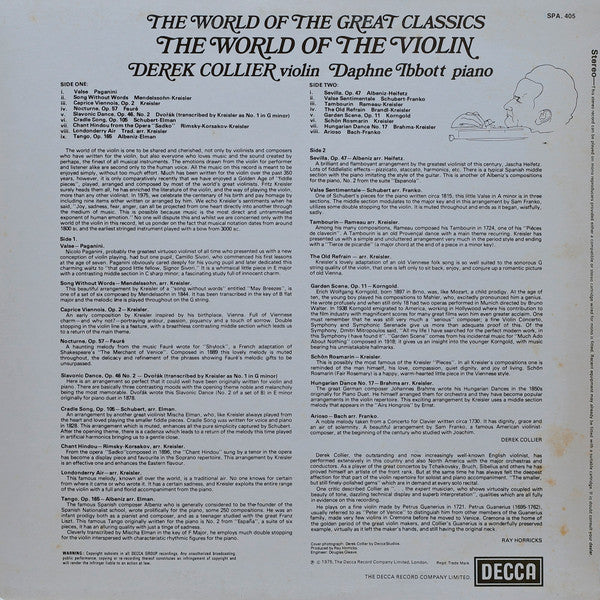 Derek Collier, Daphne Ibbott : The World Of The Violin (LP, Album)